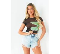 Missy Empire Mesh Flower Top Noir 10 (S) Female