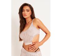 Missy Empire Metallic Knit Crochet Top Argent 12 (M) Female