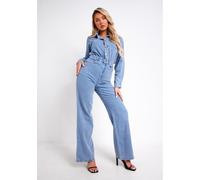 Missy Empire Mid Wash Denim Boiler Suit Bleu 6 (2XS) Female