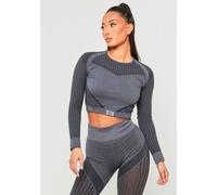Missy Empire Missy Sport Seamless Ladder Detail Long Sleeve Crop Top Charbon de bois 14 (L) Female