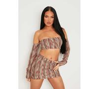 Missy Empire Multi Stripe Cold Shoulder Bandeau Crop Top Multiple 14 (L) Female