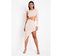 Missy Empire One Shoulder Glitter Slinky Cut Out Midi Dress Rose 12 (M) Female