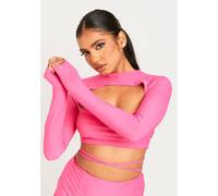 Missy Empire Out Lace Up Long Sleeve Crop Top Rose 8 (XS) Female