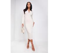 Missy Empire Plunge Midi Dress Beige 6 (2XS) Female