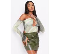 Missy Empire Pu Split Front Mini Skirt Kaki 8 (XS) Female