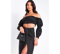 Missy Empire Puff Sleeve Bardot Top Noir 12 (M) Female