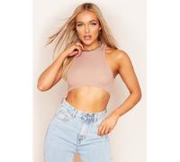 Missy Empire Racer Ribbed Curved Hem Crop Top Sable 10 (S) Female