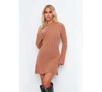 Missy Empire Rib Knit Flare Mini Dress Womens Taupe S Female