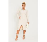 Missy Empire Rib Long Sleeve Collared Midi Dress Crème 6 (2XS) Female