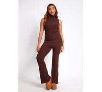 Missy Empire Rib Straight Leg Trouser Chocolat 16 (XL) Female