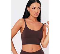Missy Empire Ribbed Scoop Neck Double Strap Crop Top Chocolat 12 (M) Female