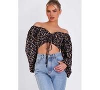 Missy Empire Ruched Balloon Sleeve Cropped Blouse Noir 8 (XS) Female