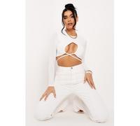 Missy Empire Ruched Front Tie Waist Crop Top Ivoire 14 (L) Female