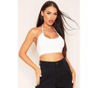 Missy Empire Ruched Slinky Halterneck Crop Top Ivoire 12 (M) Female