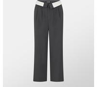 Missy Empire Satin Fold Over Waist Wide Leg Trousers Charbon de bois 10 (S) Female