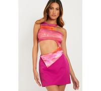 Missy Empire Satin Low Waist Mini Skirt Rose 14 (L) Female