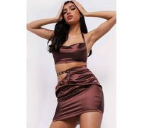 Missy Empire Satin Metal Strap Skirt Chocolat 10 (S) Female