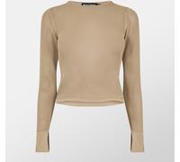 Missy Empire Sheer Knit Flare Cuff Top Womens Tan L Female