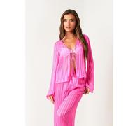 Missy Empire Sheer Stripe Beach Cover Up Shirt Rose 12 (M) Female