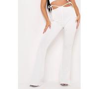Missy Empire Side Strap Detail Cut Out Flared Trousers Ivoire 12 (M) Female