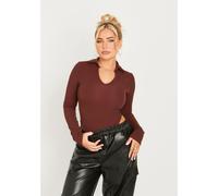 Missy Empire Sleeve Collared High Leg Bodysuit Chocolat 6 (2XS) Female