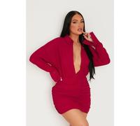Missy Empire Sleeve Plunge Front Ruched Skirt Mini Dress Bourgogne 6 (2XS) Female