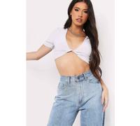 Missy Empire Slinky Twist Front Crop Top Gris 12 (M) Female