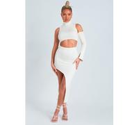 Missy Empire Split Knitted Midi Skirt Crème 8 (XS) Female