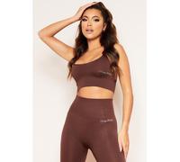 Missy Empire Sport Cross Strap Seamless Gym Crop Top Chocolat 6 (2XS) Female