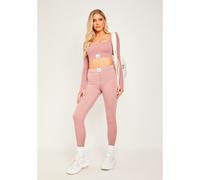 Missy Empire Sport Tab Logo Thick Gym Leggings Rose 6 (2XS) Female