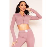 Missy Empire Sport Tab Logo Thick Gym Long Sleeve Crop Jacket Rose 4 (3XS) Female