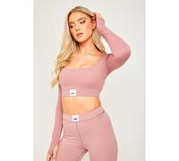 Missy Empire Sport Tab Logo Thick Gym Long Sleeve Crop Top Rose 12 (M) Female