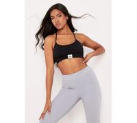 Missy Empire Sport Tab Logo Thick Strappy Gym Crop Top Noir 12 (M) Female