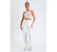 Missy Empire Straight Leg Split Detail Jeans Blanc 14 (L) Female