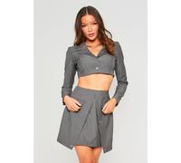 Missy Empire Striped Tailored Button Up Asymmetric Mini Skirt Charbon de bois 12 (M) Female