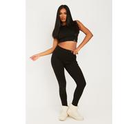 Missy Empire Tab Detail Thick Rib Leggings Noir 8 (XS) Female