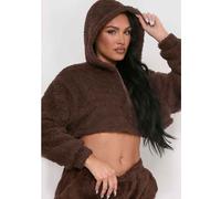 Missy Empire Teddy Borg Cropped Zip Up Hoodie Chocolat 4 (3XS) Female