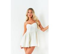 Missy Empire Textured Strappy Playsuit Crème 6 (2XS) Female