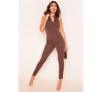 Missy Empire Thick Jersey Zip Up Jumpsuit Chocolat 6 (2XS) Female