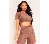 Missy Empire Towelling Cap Sleeve Crop Top Moka 12 (M) Female