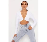 Missy Empire Twist Front Long Sleeve Crop Top Blanc 16 (XL) Female