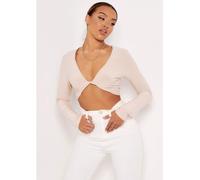 Missy Empire Twist Front Long Sleeve Crop Top Champagne 16 (XL) Female