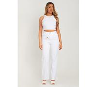 Missy Empire Waist Detail Wide Leg Jeans Blanc 6 (2XS) Female