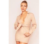 Missy Empire Waist Plunge Mini Dress Beige 4 (3XS) Female