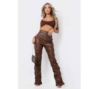Missy Empire Waisted Ruched Pu Trousers Chocolat 6 (2XS) Female