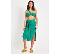 Missy Empire Woven Linen Midaxi Slit Skirt Vert 8 (XS) Female