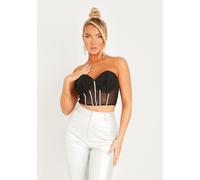 Missy Empire Woven Mesh Structured Diamante Cropped Corset Noir 6 (2XS) Female