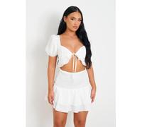 Missy Empire Woven Shirred Back Tie Front Crop Top Blanc 6 (2XS) Female