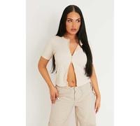 Missy Empire Zip Knitted Ribbed Top Beige 4 (3XS) Female