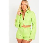 Missy Empire Zip Through Tailored Cropped Long Sleeve Softshell Jacket Citron vert 8 (XS) Female